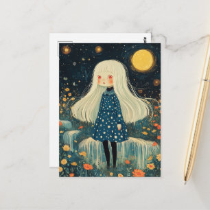 An Adorable Girl in the Flowers Postcard