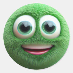 An adorable happy fuzzy green ball character classic round sticker
