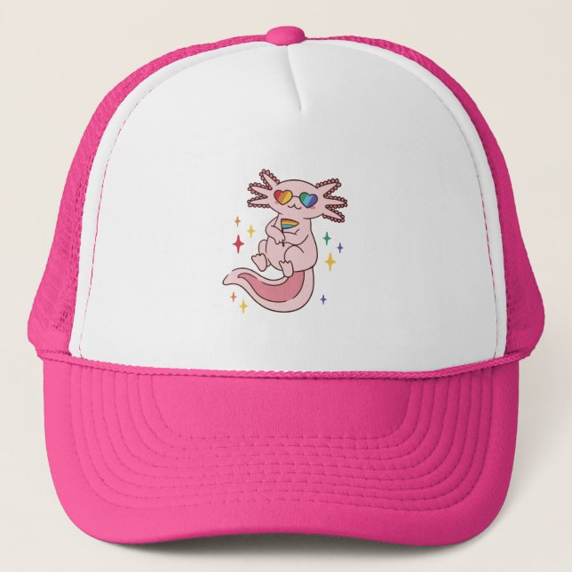 An adorable Pride Axolotl  Trucker Hat (Front)