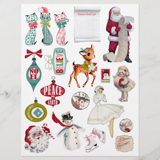An adorable set of retro Christmas Embellishments (Front)