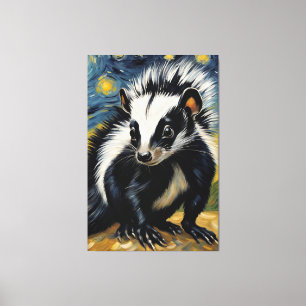 an adorable skunk in a starry night canvas print