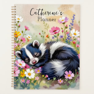 An Adorable Skunk Napping in Flowers Personalised Planner