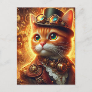 an adorable steampunk ginger cat postcard