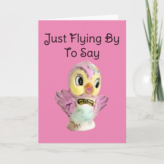 An Adorable Vintage Pink Bird, Birthday Card (Front)