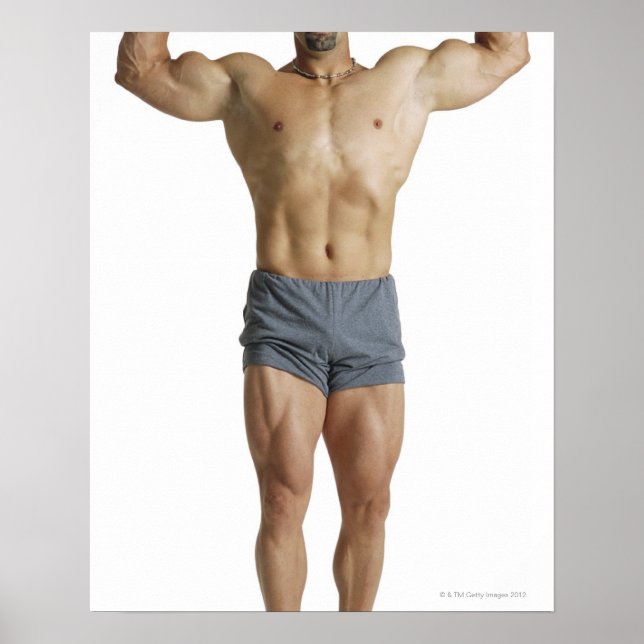 an adult caucasian male bodybuilder holds his poster (Front)