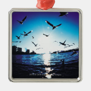 An aerial fisheye lens view of Tokyo Bay, Japan Metal Tree Decoration