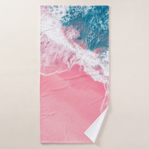 An aerial view of a pink sandy beach in New South  Bath Towel