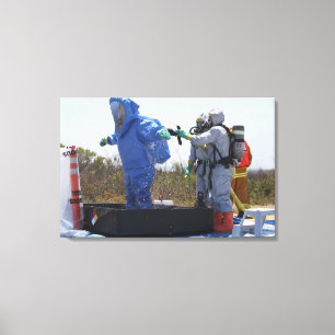 An airman stands in a tub canvas print