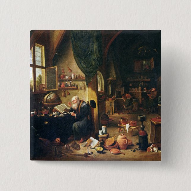 An Alchemist in his Workshop 15 Cm Square Badge (Front)