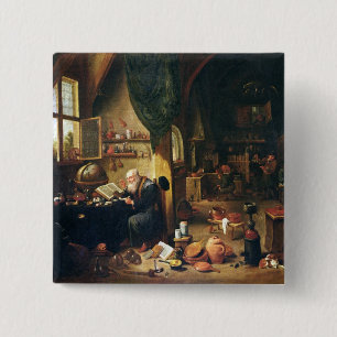 An Alchemist in his Workshop 15 Cm Square Badge