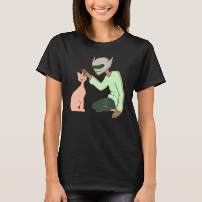 An Alien Petting A Cat Cute Cat Mom Dad Pet  Desig T-Shirt (Front)
