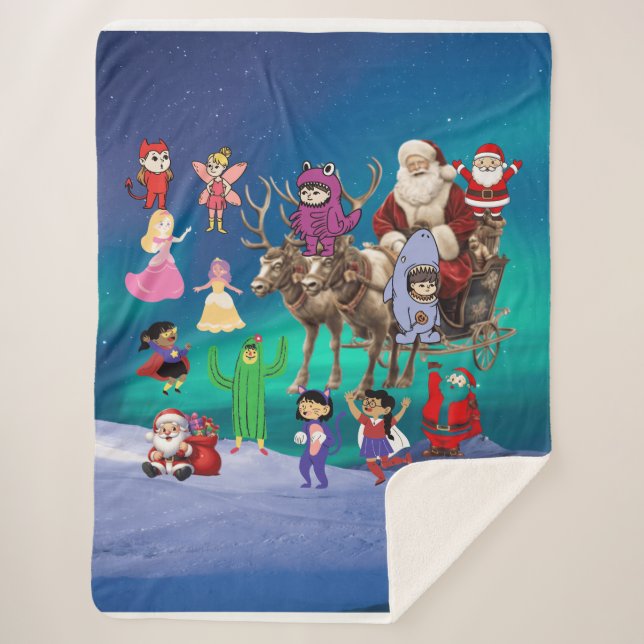An Amazing Festive Beach Scene with Santa Claus Sherpa Blanket (Front)