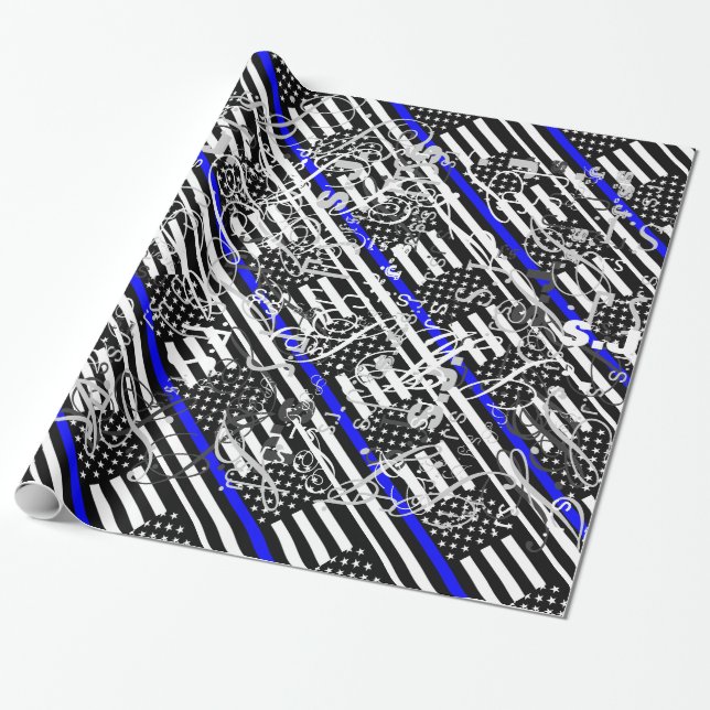An American Thin Blue Line Display Wrapping Paper (Unrolled)