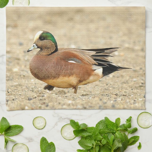 An American Wigeon on the Beach Tea Towel (Folded)