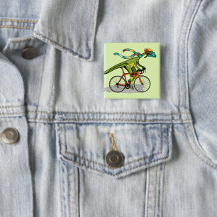 An Anabisetia Dinosaur Riding A Bicycle. 15 Cm Square Badge