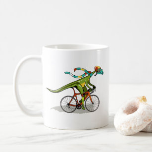 An Anabisetia Dinosaur Riding A Bicycle. Coffee Mug