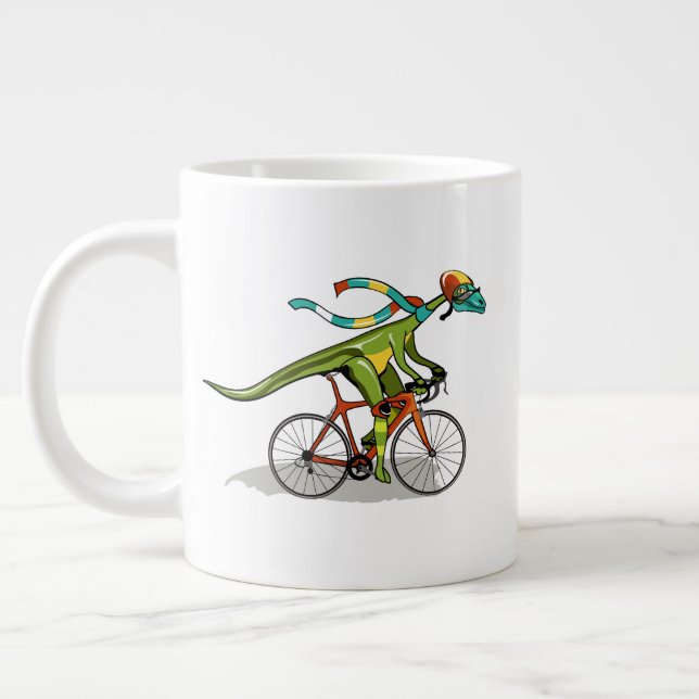An Anabisetia Dinosaur Riding A Bicycle. Large Coffee Mug (Left)