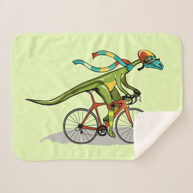 An Anabisetia Dinosaur Riding A Bicycle. Sherpa Blanket (Front (Horizontal))