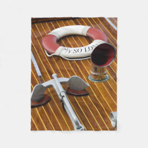 An Anchor And A Life-Buoy On A Wooden Boat Fleece Blanket