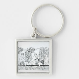 An ancient Egyptian garden (engraving) (b/w photo) Key Ring