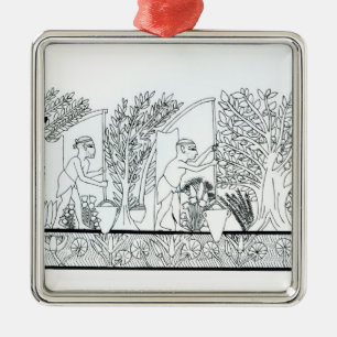 An ancient Egyptian garden (engraving) (b/w photo) Metal Tree Decoration
