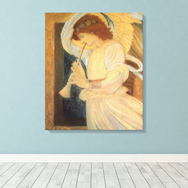 An Angel Playing a Flageolet By Burne Jones Canvas Print (Insitu(Wood Floor))