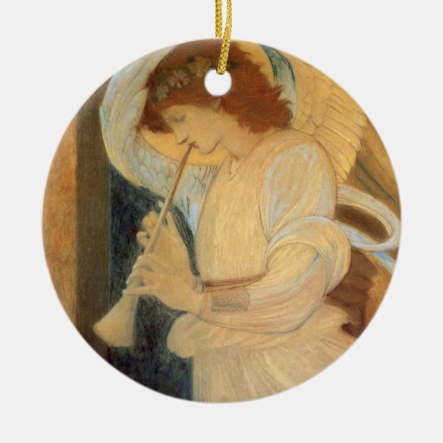 An Angel Playing a Flageolet By Burne Jones Ceramic Tree Decoration (Front)