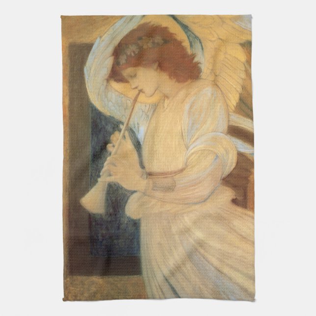 An Angel Playing a Flageolet By Burne Jones Tea Towel (Vertical)