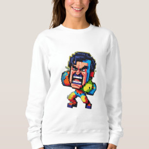 An angry pixelated character with retro gaming vib sweatshirt
