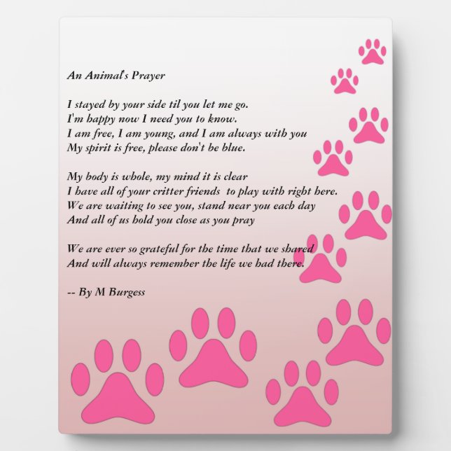 An Animal's Prayer - Plaque (Front)