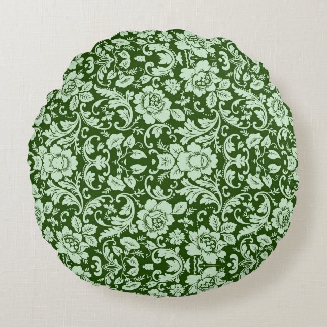 An antique floral damask round cushion (Front)