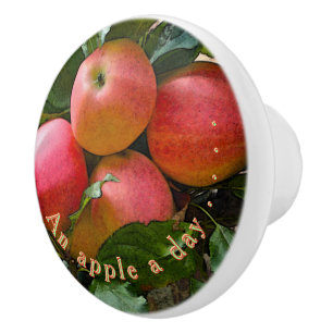 "AN APPLE A DAY"./CLUSTER OF APPLES CERAMIC KNOB
