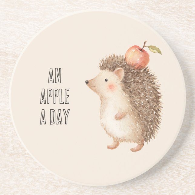 An Apple A Day Hedgehog Coaster (Front)