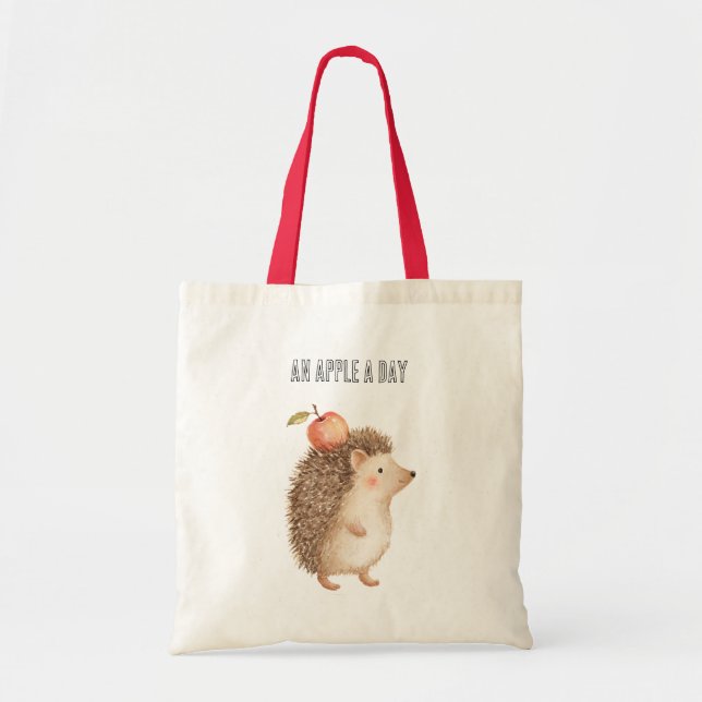 An Apple A Day Hedgehog Tote Bag (Front)