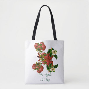 An Apple A Day Trendy Green Foliage Branch Elegant Tote Bag