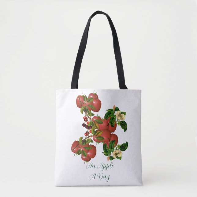 An Apple A Day Trendy Green Foliage Branch Elegant Tote Bag (Front)