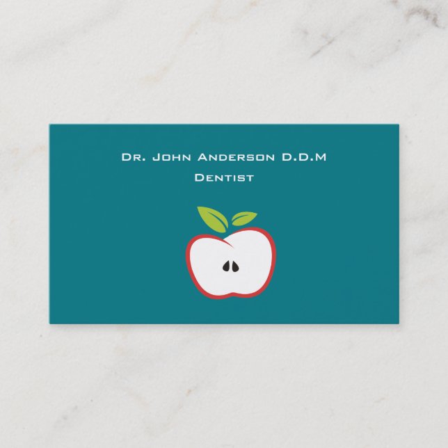 An apple with a red outline and green leaves business card (Front)