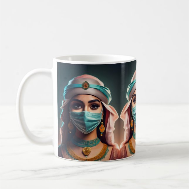 An Arab girl with a veil and kohl-rimmed eyes Coffee Mug (Left)