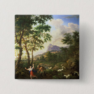 An Arcadian Landscape with Pan and Syrinx 15 Cm Square Badge