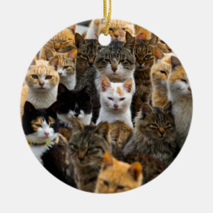 An Army of Cats, Aoshima Island, Japan Ceramic Tree Decoration