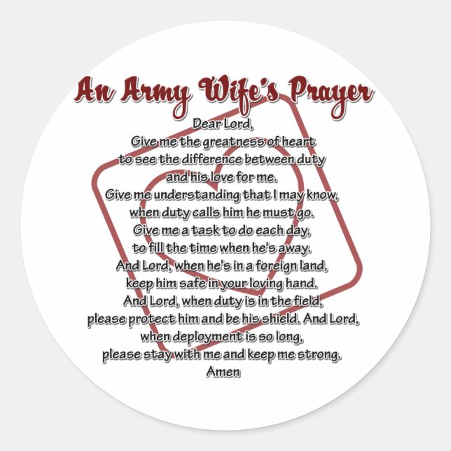 An Army Wife's Prayer Classic Round Sticker (Front)