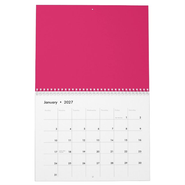 An array of red and pink flowers with lush green l calendar (Jan 2027)