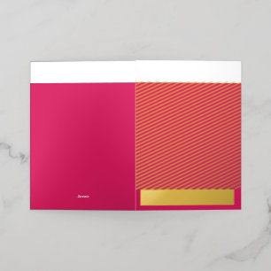 An array of red and pink flowers with lush green l foil greeting card