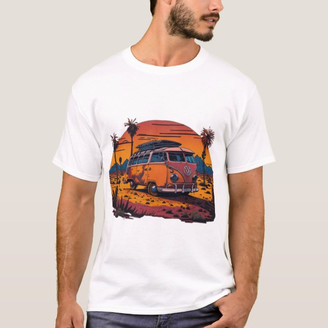An artistic depiction of a retro VW bus T-Shirt (Front)