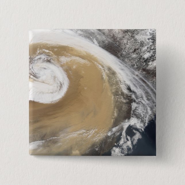An Asian dust storm crosses the Pacific 15 Cm Square Badge (Front)