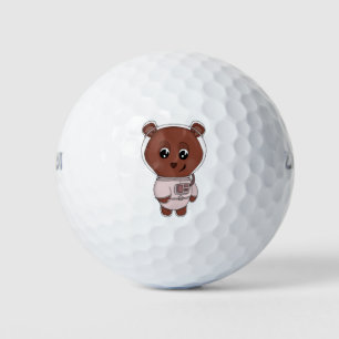 An astronaut bear wearing a spacesuit golf balls