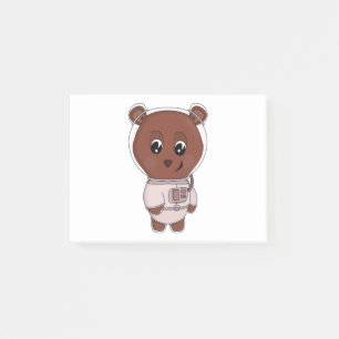 An astronaut bear wearing a spacesuit post-it notes