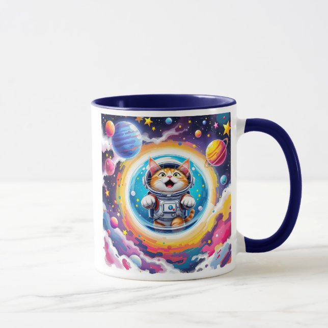 An astronaut cat floating in space. mug (Right)