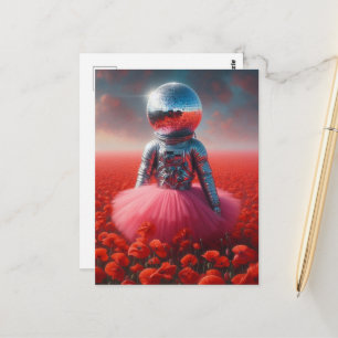 An astronaut in a pink tutu disco ball head  postcard