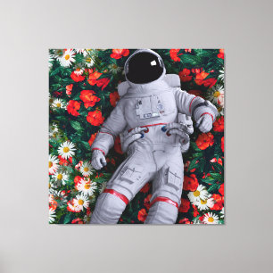 An astronaut in the Flowers  Canvas Print